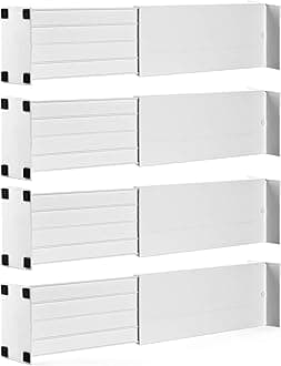 Dial Industries Adjustable Spring Loaded Drawer Dividers, Set of 4, White