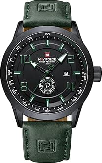 NAVIFORCE Sport Watches for Men Leather Band Waterproof Quartz Analog Wristwatch Easy to Read with Auto Date