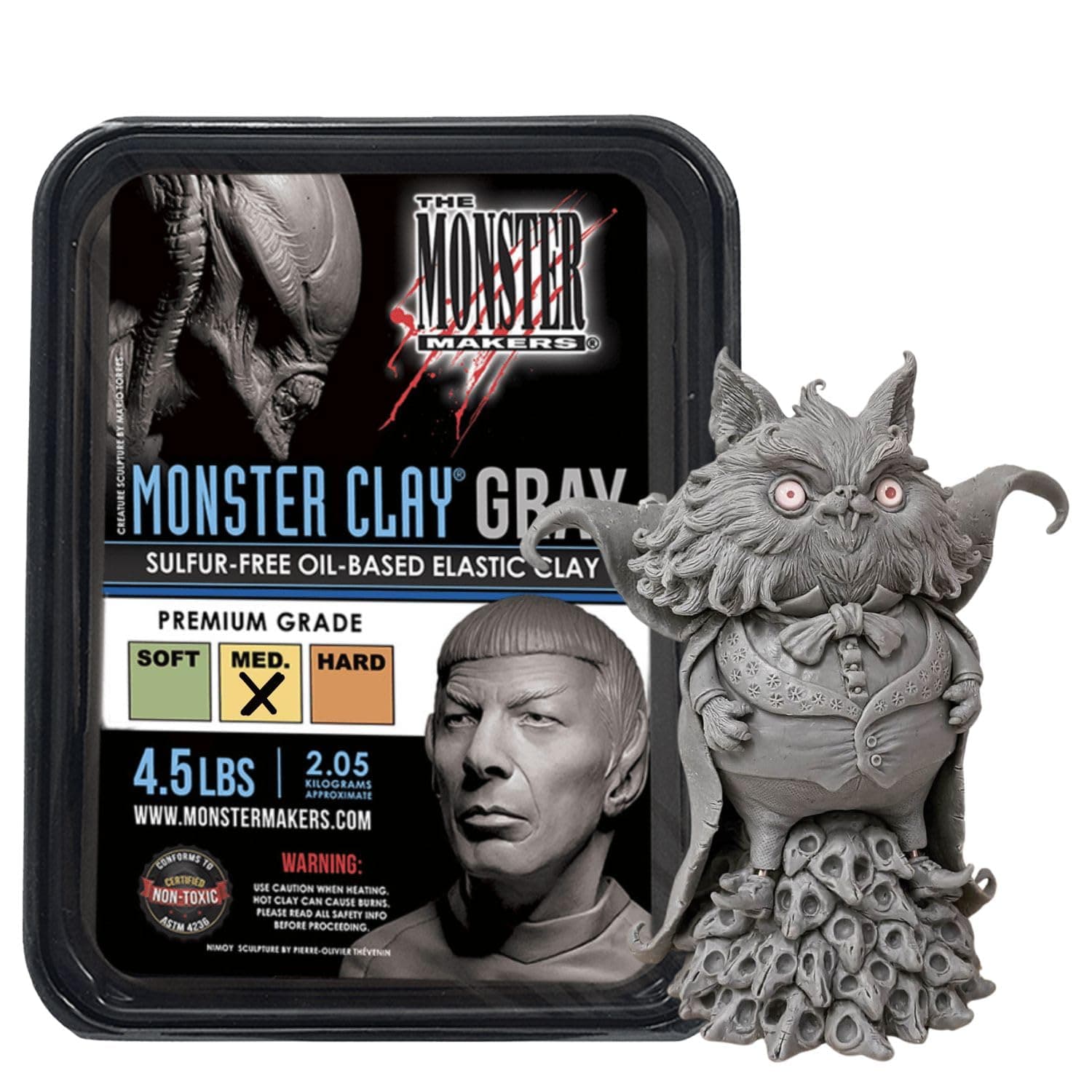 The Monster Makers Clay Premium Grade Modeling Clay (Gray -Medium - 4.5lb)