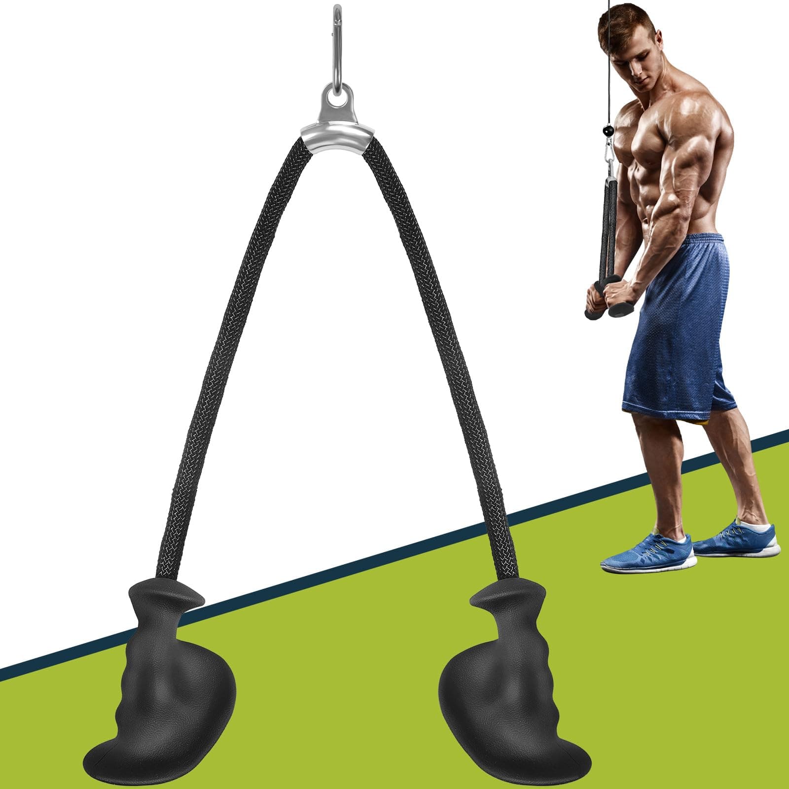 Ergonomic Triceps Rope Pull Down Attachment, Tricep Rope LAT Pulldown Cable Machine Attachments, Non-slip Grip for Triceps Exercise, Muscle Training - Home Gym Fitness Equipment