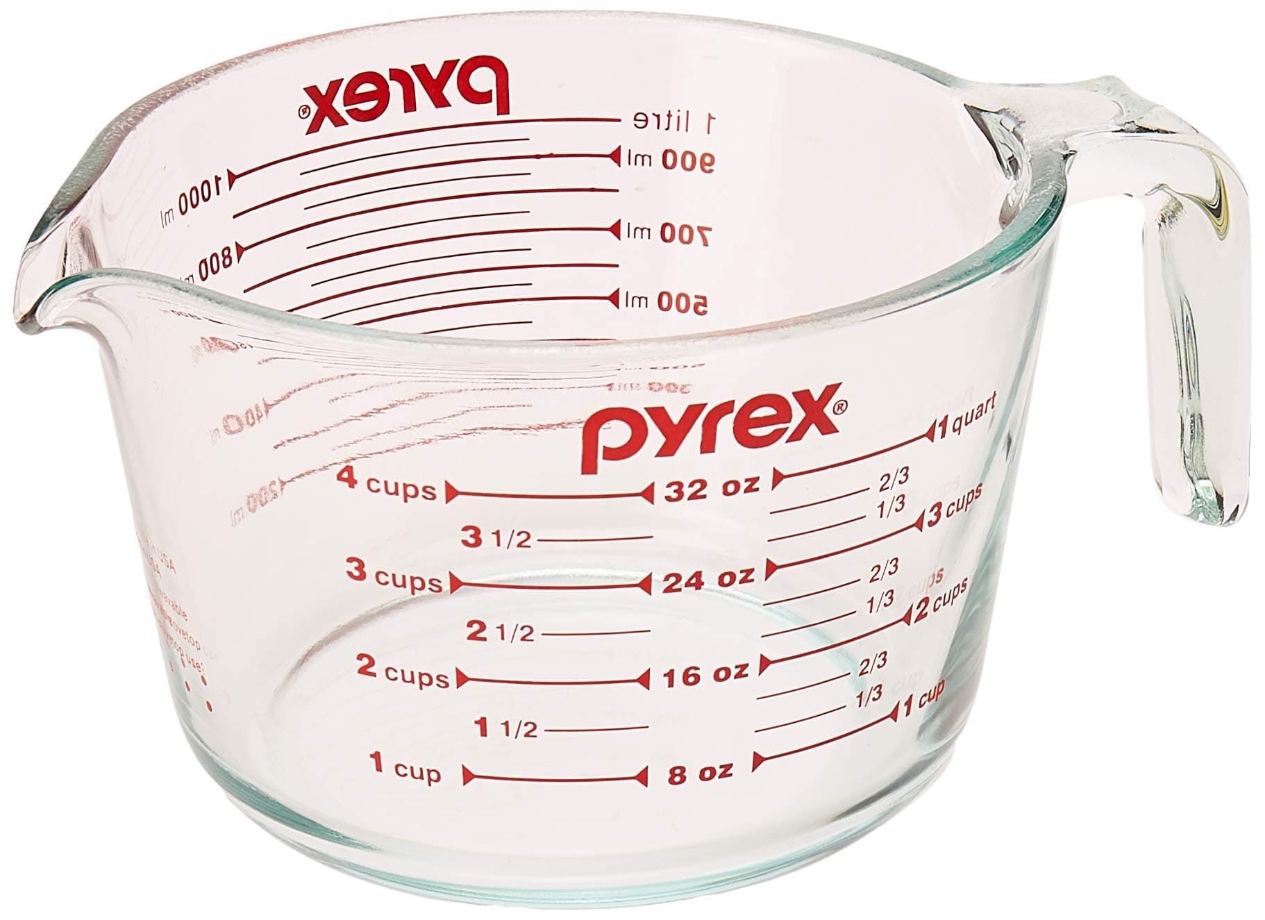 (32 Oz) Measuring 4 Cup Glass, Clear, Red