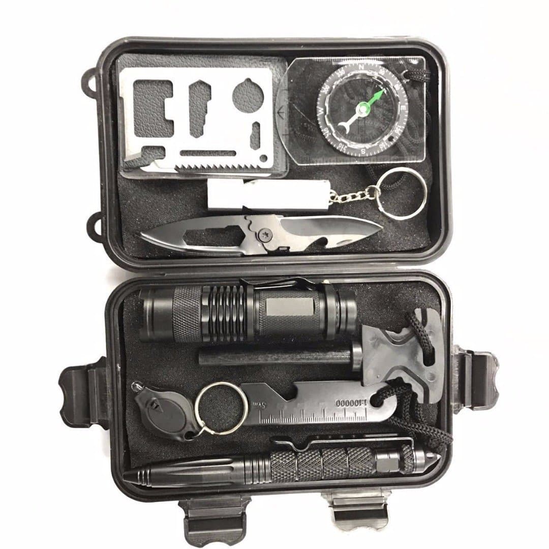 QC OUTDOORS Multi-Function 10 in 1 Emergency Professional Survival Tools Outdoor Survival Gear Kit for Scouting Traveling Rapelling Hiking Biking Climbing Canoeing