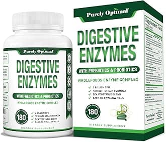 Purely Optimal Digestive Enzymes for Women and Men – Multi-Enzyme Supplement for Bloating Relief, Digestion and Heavy Meal Support – with Probiotics and Prebiotics for Gut Health – 180 Capsules