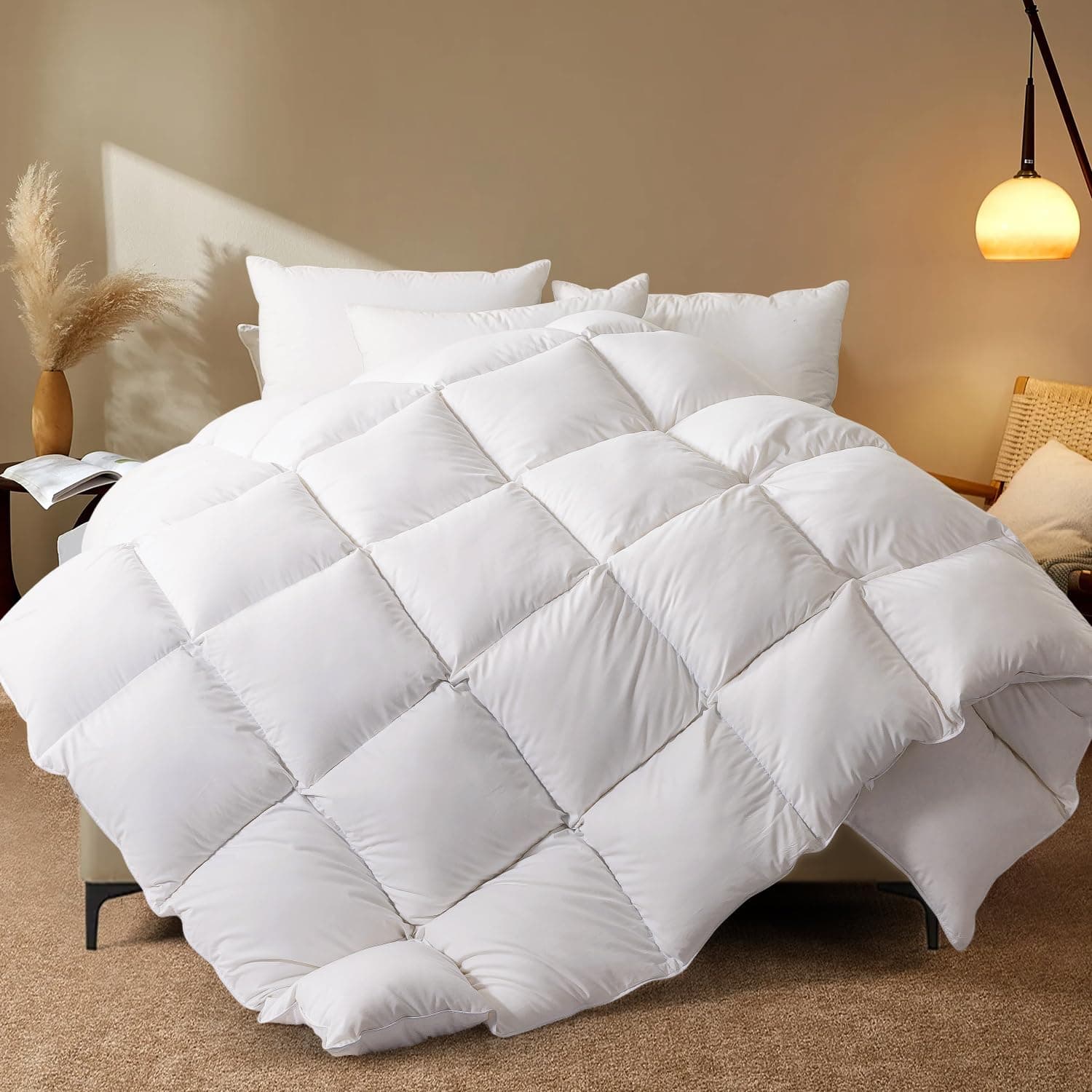 100% Cotton Down Comforter Full with Corner Tabs White Goose Duck Down and Feather Filling Medium Warmth All Season Duvet Insert or Stand-Alone Comforter Full