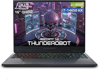 Thunderobot Radiant 16 4060 2.5K Gaming Laptop, 16" WQXGA 240Hz Display, 14th Gen i7-14650HX, GeForce RTX 4060, 16GB DDR5 RAM, 512GB PCIe SSD, RGB Backlit Keyboard, Wi-Fi 6, Win 11, Gray