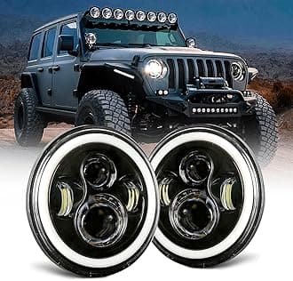 7 Inch Halo LED Headlight Dot Approved Hi/Lo Beam with White DRL/Amber Turn Signal Angel Eyes Compatible with 2007-2017 Jeep Wrangler headlights JK JKU LJ TJ CJ Hummber H1 H2 -1 Pair (Black)
