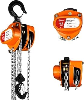 Chain Hoist 1/2 Ton (1100Lbs) Capacity 10FT, Manual Hand Lift Chain Block Hoist with 2 Heavy Duty Hooks, Industrial Grade Structures, Hand Chain Hoist for Garages Automotive Machinery