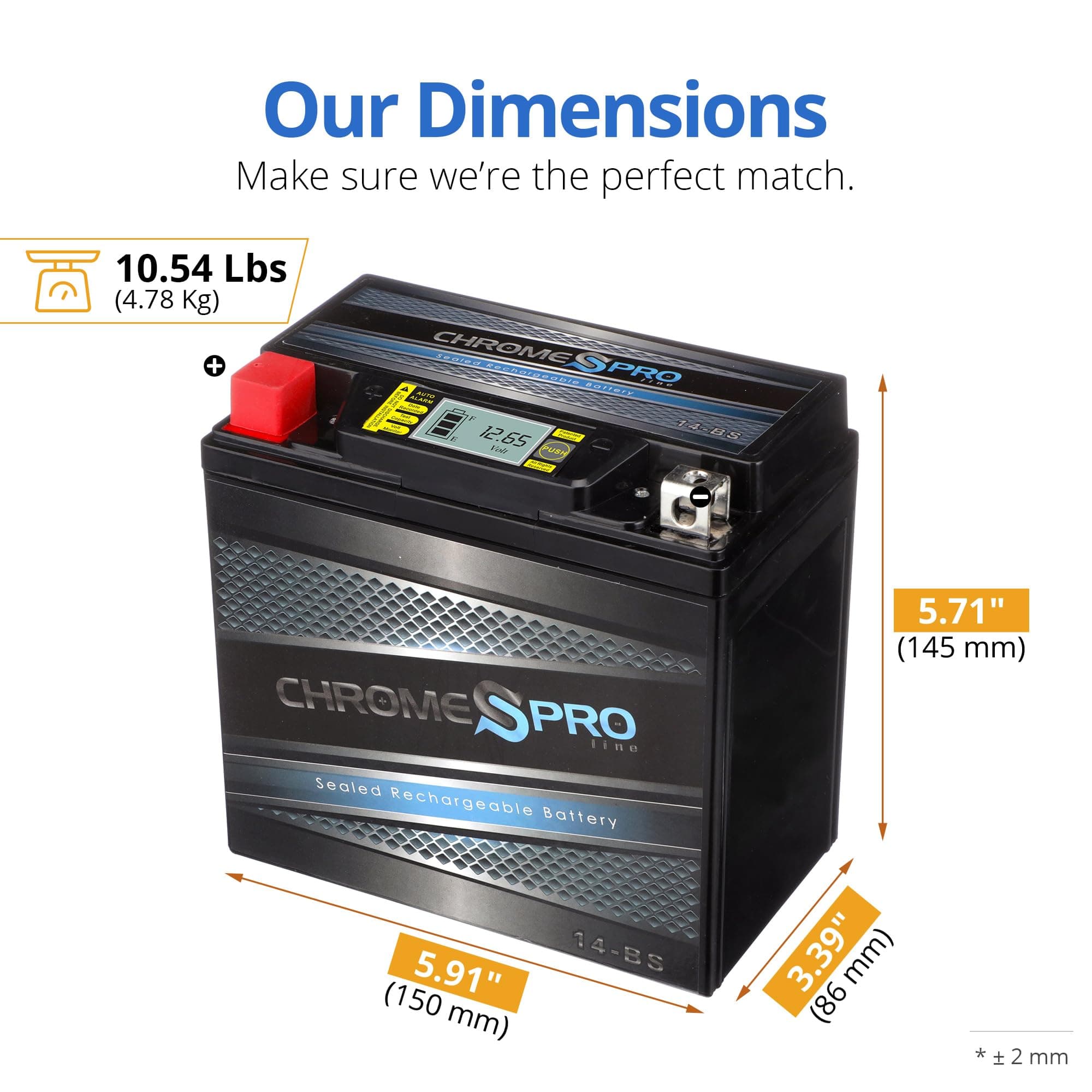 Chrome S Pro YTX14-BS iGel High Performance - Rechargeable Replacement Maintenance Free - Sealed AGM Motorcycle Battery