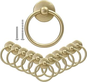 12Pcs Round Ring Drawer Pulls Matte Gold Ring Handle Knobs for Cabinet Drawer Dresser Cupboard Wardrobe, Single Hole
