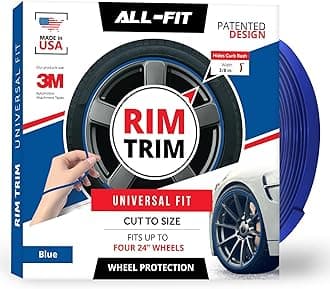 All-Fit Automotive Rim Trim – Durable DIY Car Exterior Accessories for Curb Rash Protection – Fits Up to Four 24” Wheels – Flexible, Durable Wheel Rim Protector (3/8″ width/Blue)