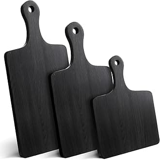 Geetery 3 Pcs Black Cutting Boards for Kitchen, Large Acacia Wood Cutting Board Set Charcuterie Chopping Kitchen tool with Handle, 16.5 x 6.7'', 14 x 6.7'', 9.8 x 6.7''