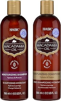 Hask Macadamia Oil Moisturizing Shampoo + Conditioner Set For All Hair Types, Color Safe, Gluten-Free, Sulfate-Free, Paraben-Free, Cruelty-Free - 1 Shampoo And 1 Conditioner
