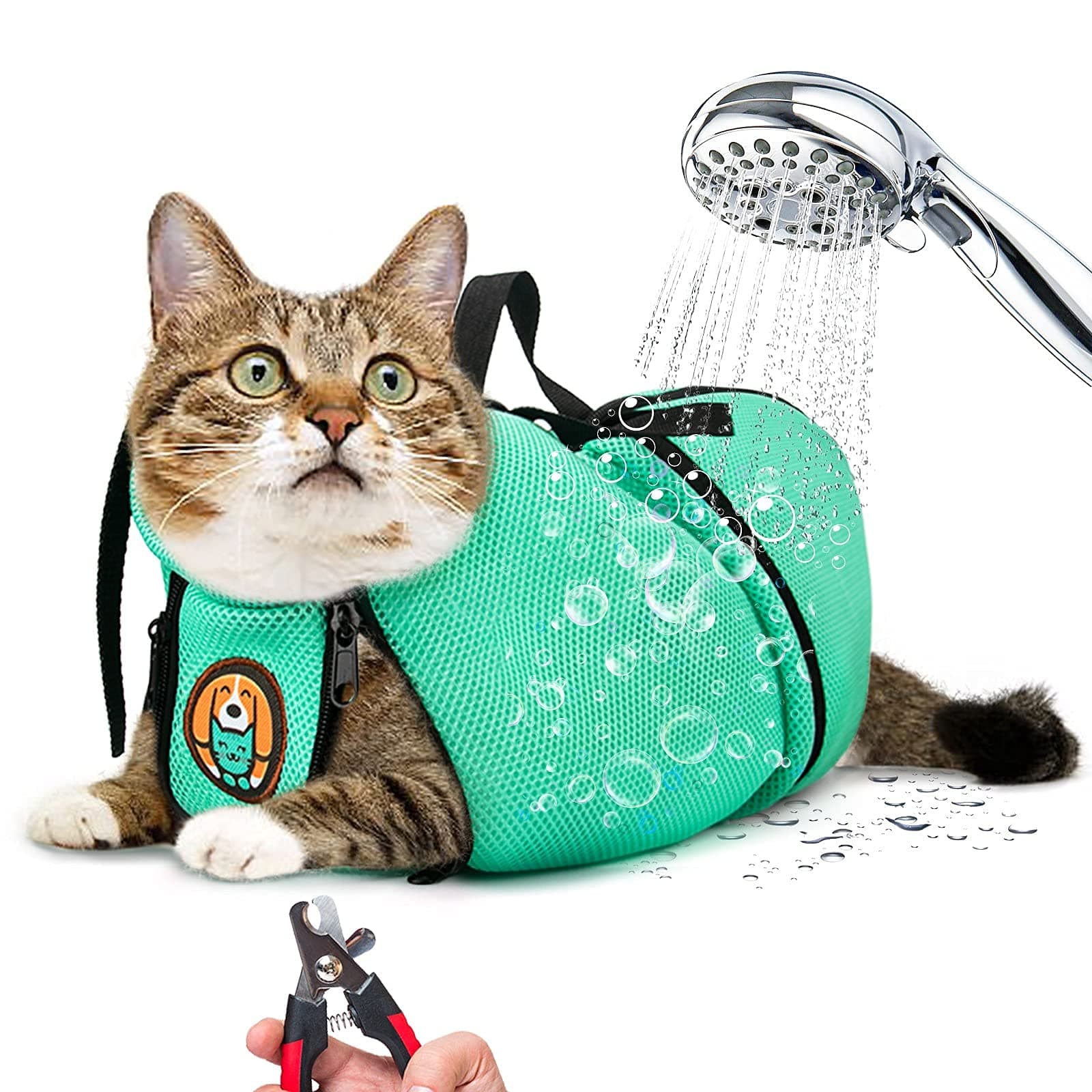 AWOOF Cat Grooming Bag Adjustable Cat Bathing Bag Anti Scratch Bite Polyester Soft Durable Mesh Cat Shower Bag for Small Medium Large Cats