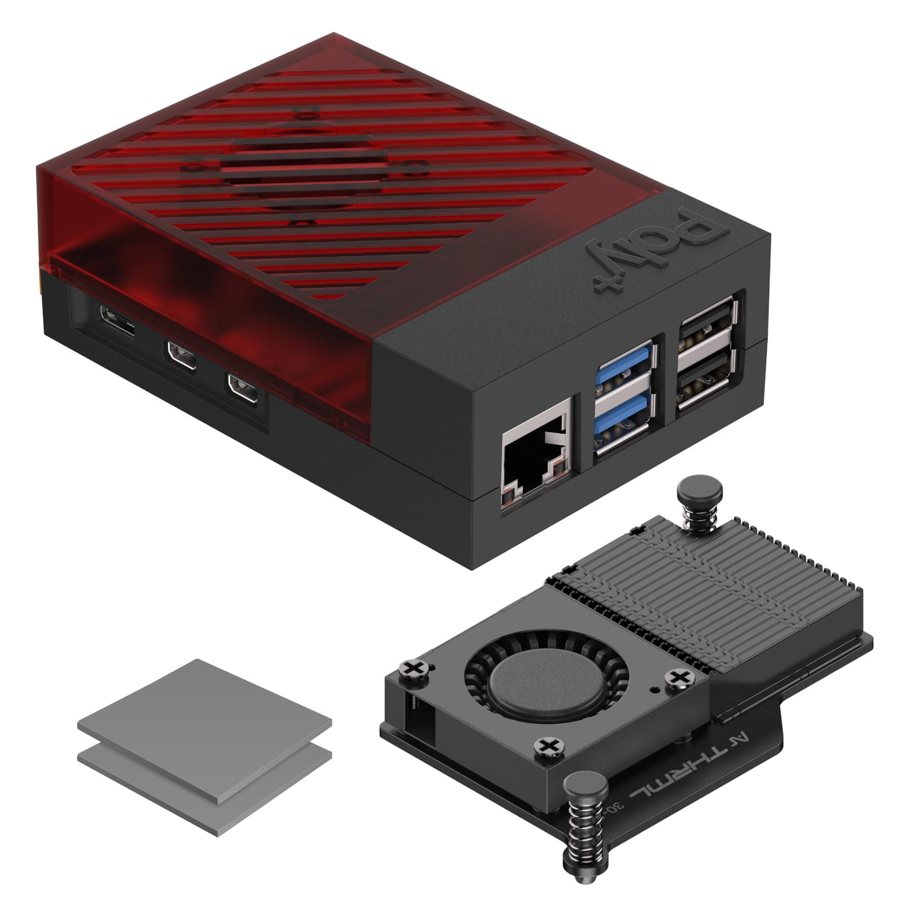 Argon Forty Raspberry PI 5 ABS Case with Active Cooler | Poly+5 with THRML 30MM Active Cooler (BRED)