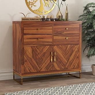 Solid Sheesham Wood Cabinets & Sideboards for Living Room Bedroom (Owan, Honey Finish)