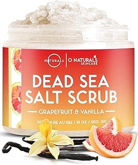 O Naturals Exfoliating Scrub, Natural Dead Sea Salt Deep-Cleansing Face & Body Scrubs. Anti-Cellulite Tones Helps Oily Skin, Acne, Ingrown Hairs & Dead Skin Remover - Grapefruit and Vanilla Oil 18oz