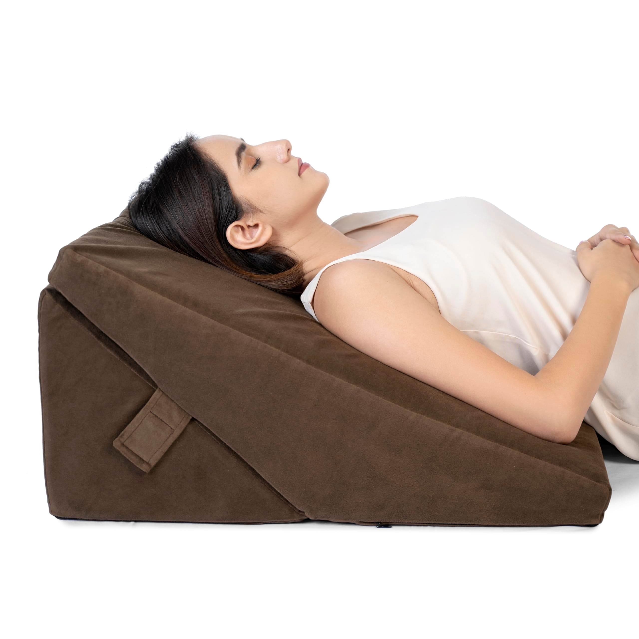 Wedge Pillow for Back Support, Adjustable Memory Foam Bed Wedge Pillow for Sleeping, Acid Reflux, GERD, Snoring, Pregnancy, Post-Surgical Recovery (Velvet Brown, XL - 24x24x12 Inch)