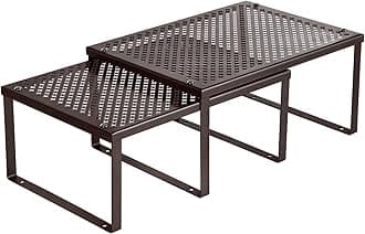 SONGMICS Cabinet Shelf Organizer, Stackable, Expandable, Set of 2 Metal Kitchen Counter Shelves, Brown UKCS01BR