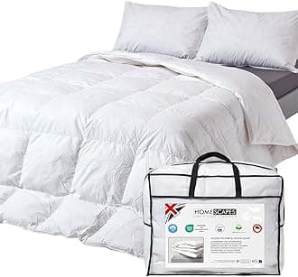 HOMESCAPES Double Duvet 10.5 Tog, Luxury Ethical Goose Feather & Down Quilt, Anti Allergy 100% Cotton Cover Down-Proof Winter Bed Duvets, Washable, RDS & OEKO-TEX Certified