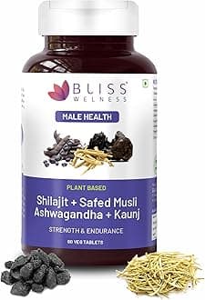 Testosterone Supplement | Shilajit Ashwagandha Kaunch Beej Safed Musli Akarkhara Extract | Energy Performance Ayurvedic Health Supplement - 60 Vegetarian Tablets