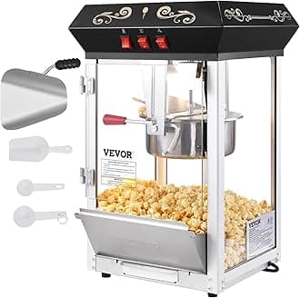 VEVOR Popcorn Maker, 850W Popcorn Popper Machine, 8 Oz Kettle Makes 48 Cups per Batch, Countertop Popcorn Maker with Tempered Glass, Includes 4 Scoops, Movie Theater Style, Black