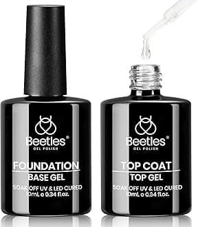 Beetles Gel Base and Top Coat Set, 2pcs 10ml Shine Finish and Long Lasting Top Coat Gel Nail Polish, Soak Off LED Nail Lamp Nail Polish Art Design Home DIY Manicure Gifts for Women