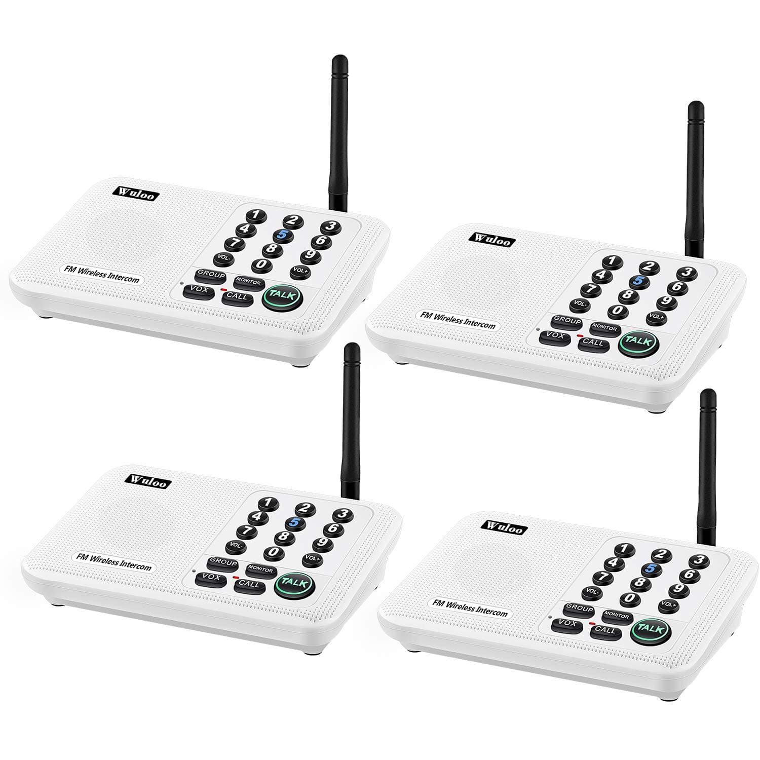 Wuloo Intercoms Wireless For Home 5280 Feet Range 10 Channel 3 Code, Intercom System House Business Office, Room To Intercom, Communication (4 Units Set, White)