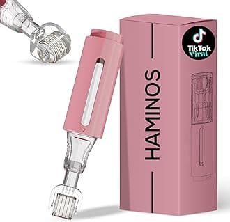 HAMINOS Derma roller 0.25 mm with Reservoir for Lips, Skin, Hair, Wrinkles, Stretch Marks, Hyperpigmentation INSTANT SERUM APPLICATION, 105 Titanium Needles