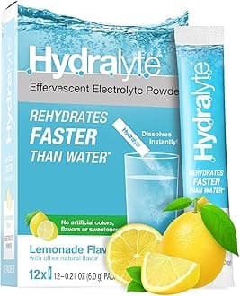 Hydralyte Low Sugar Rapid Rehydration - Lightly Sparkling Electrolyte Powder Packets, 8 oz Serve | Lemonade Hydration Packets | Hydration for Heat, Travel, Exercise and Bachelorette Parties (12 Count)