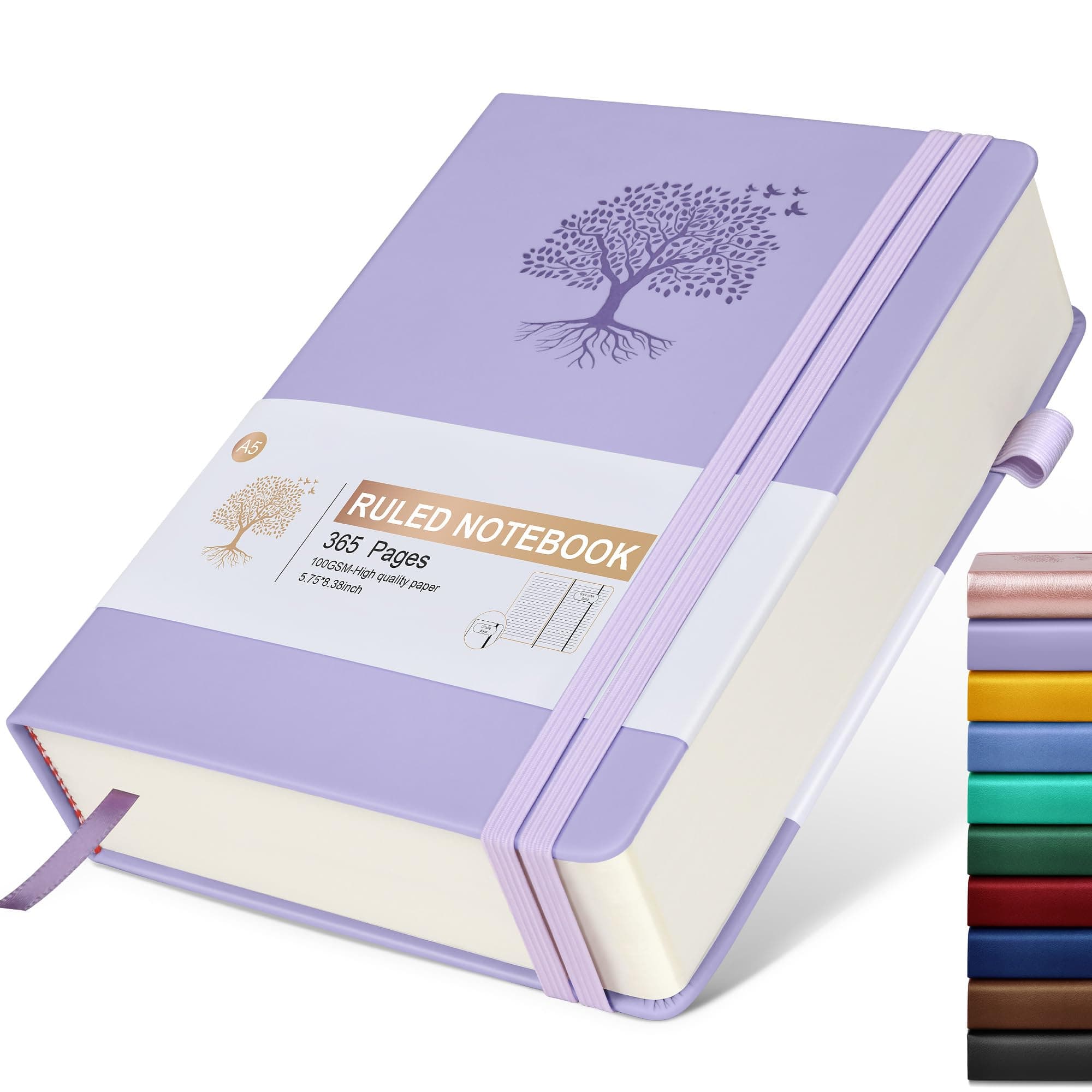 Lined Journal Notebook -365 Pages A5 Thick Journals for Writing Ruled Notebook, Pink Hardcover Leather Journals for Women Men, Daily Journal Notebook for Work, Note Taking (5.75'' X 8.38'' Purple)