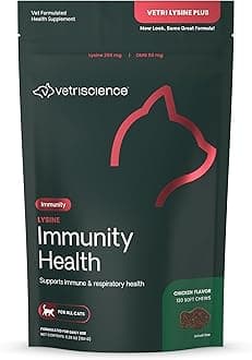 Lysine Immunity Health Chews, 250 mg Lysine Plus Immune Supplement for Cats and Kittens with Allergies, Sneezing, Runny Nose and Watery Eyes, Chicken, 120 Count