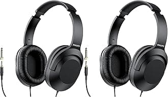 PHILIPS Over Ear Wired Stereo Headphones for Podcasts, Studio Monitoring and Recording Headset for Computer, Keyboard and Guitar with 6.3 mm (1/4") Add On Adapter (Pack of 2)