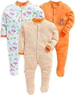 EIO® 100% Cotton Sleep Suit/Onesies/Rompers/Jumpsuit for New Born Boys and Girls Combo Pack
