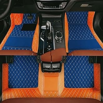 Custom Luxury Car Floor Mats Suitable for All Sedans, Sports Cars,SUV, Business Vehicles, Trucks, Waterproof and Anti Slip Fully Covered Leather Floor Mats (Orange and Blue)