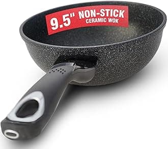 Sapphire Home N KITCHENWARE 9-Layered Premium Marble Pan- Ceramic Marble Wok - Easy to Clean Nonstick Frying Pan - Korean Marble Coating, Induction Ready, Cast Aluminum Woks & Stir-Fry Pans - 9.5 inch