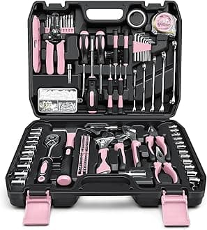 Sundpey Home Tool Kit 281-PCs - Protable Complete Basic Hand Repair General Tool Sets for Men Women - Tool Set with Socket Wrench Set & Screwdriver Set & Metric Hex Key & Pliers & Tool Box Case Pink
