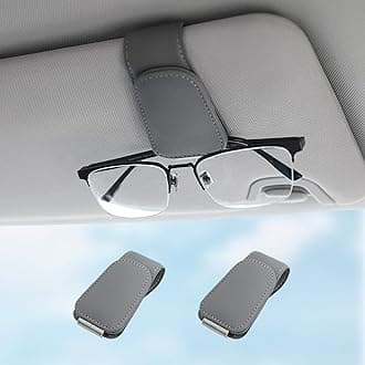 KanSmart Sunglass Holder for Car Visor Sunglasses Clip Magnetic Leather Glasses Eyeglass Holder Interior Car Accessories for Woman Man - 2 Packs Gray