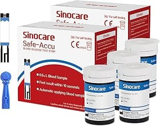 Sinocare 100pcs (Safe Accu) Blood Sugar Test Strips + 100pcs Twsit Lans., Diabetes Test Strips/Blood Glucose Test Strips Only for Safe Accu Blood Sugar Monitor (Safe Accu Strips- 100)