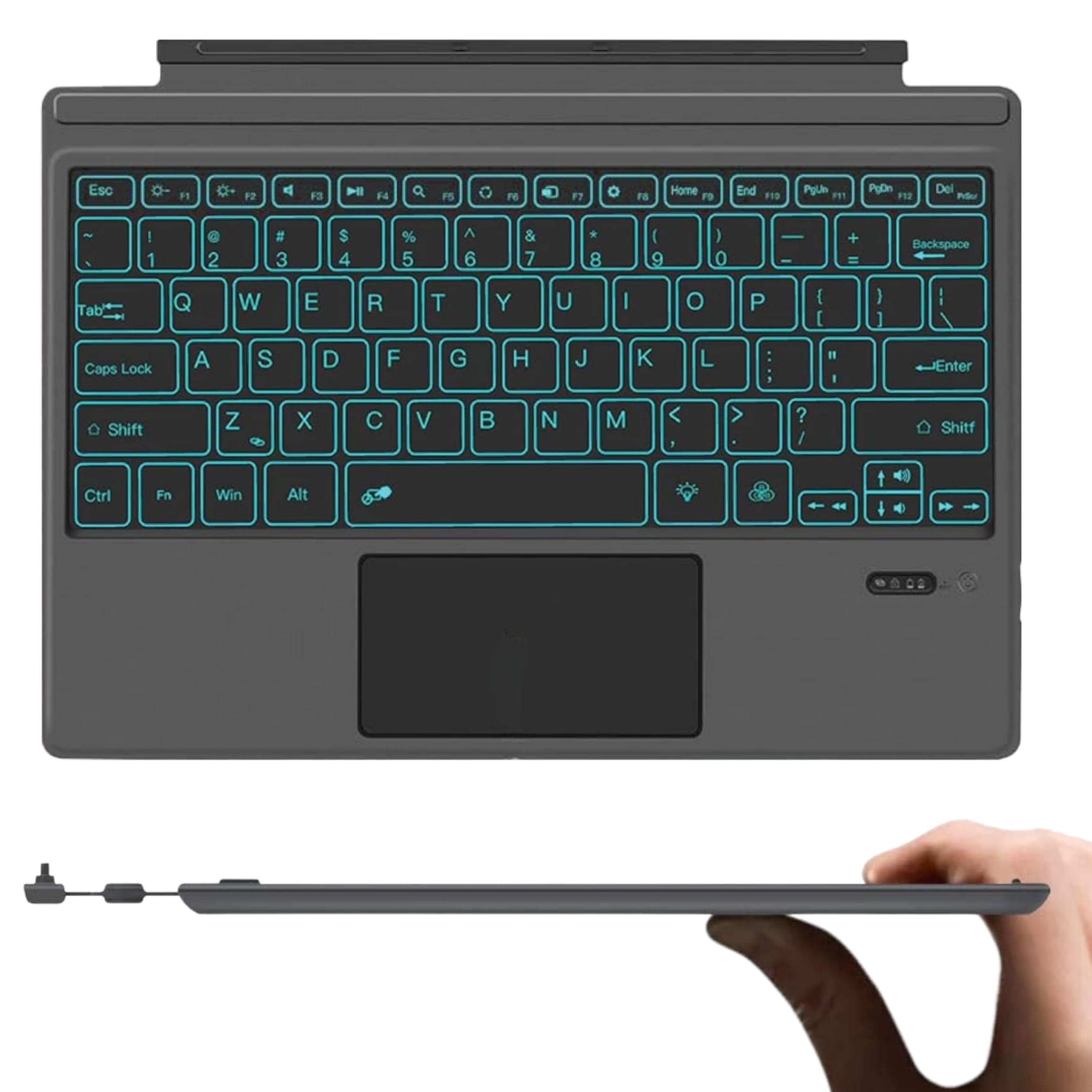 Wireless Keyboard Replacement Mouse Trackpad for Microsoft Surface Pro 7 Pro 6 Pro 5 Pro 4 Pro 3 Bluetooth 7 Colors LED Backlit Ultra-Thin Rechargeable Battery Multi-Touch