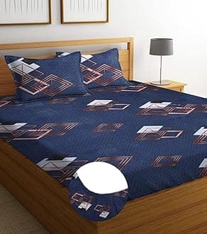 BSB HOME Premium Cotton Elastic Fitted Bedsheets with 2 King Size Pillow Covers | Double Bed with All Around Elastic 180 TC Supersoft | (72x78,Blue & Brown)