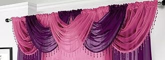 Voile Curtain Swag with Crystal Beaded Trim (Purple)