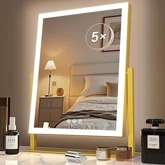 Lighted Makeup Mirror, Hollywood Vanity Mirror with Lights, Three Color Modes，Detachable 10X Magnification Mirror, Smart Touch Control, 360°Rotation (15.2in)