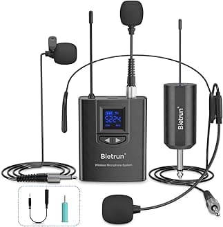 UHF Wireless Lavalier Lapel Microphone System/Headset Mic/Stand Mic, 165ft Range, Rechargeable Transmitter Receiver, 1/4" Output, for iPhone,Android,PA Speaker,DSLR Camera,YouTube, Recording