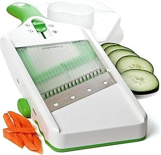 PrepSolutions Adjust-A-Slice & Julienne Mandoline, White & Green – Adjustable Slicer for Fruits and Vegetables