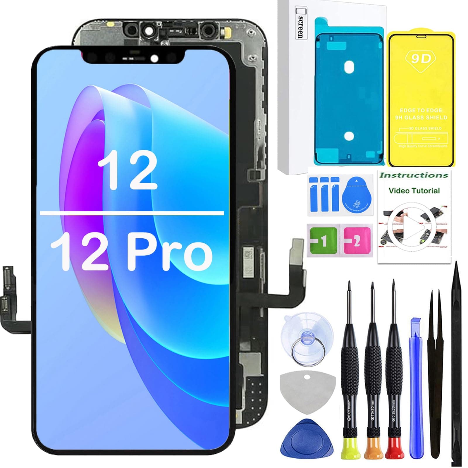 LEAFE for iPhone 12/12 Pro Screen Replacement,Full HD LCD Screen Assembly,Compatible with iPhone 12/12 Pro Screen Replacement 6.1 inch with Screen Protector and Repair Tools (6.1 inch-12/12 Pro)