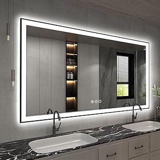 60x36 LED Bathroom Mirror, Large LED Vanity Mirror for Wall, Backlit and Front Lighted, Black Framed, Dimmable, Anti-Fog