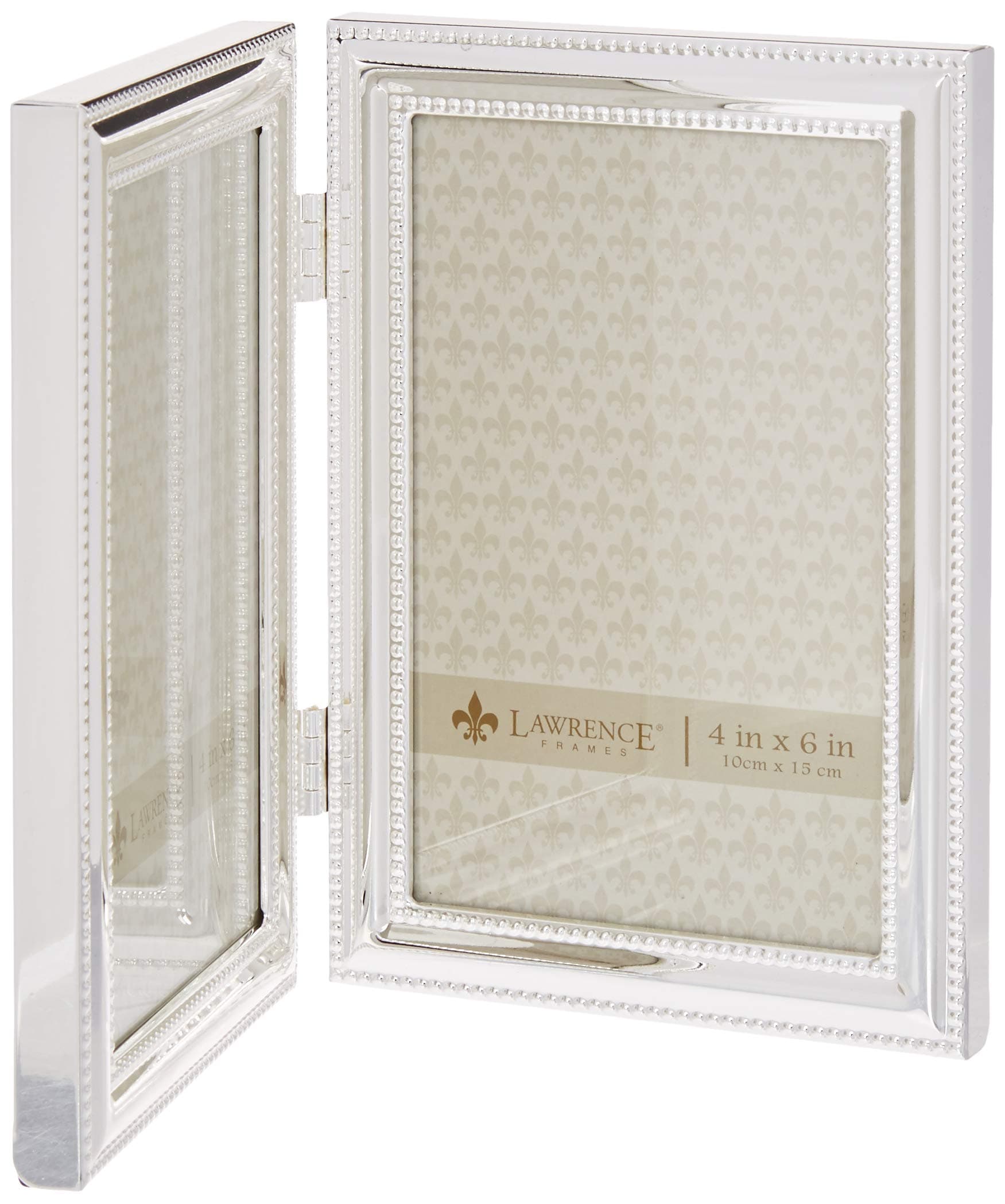 Lawrence Frames Hinged Double (Vertical) Metal Picture Frame Silver-Plate with Delicate Beading, 4 by 6-Inch