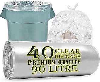 Haya Home 90L 40 Large Clear recycling bags Transparent Recycling Bin Bags, Rubbish Bags and Refuse Sacks 120 Gauge Bin Liners Heavy Duty Bin Bags Large Waste Bags Made From 100% Recycled Material