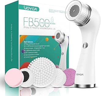 VOYOR Facial Cleansing Brush, Rechargeable Electric Face Cleanser Brush with 5 Brush Heads for Exfoliating, Removing Blackhead and Massaging IPX7 Waterproof FB500 (White)