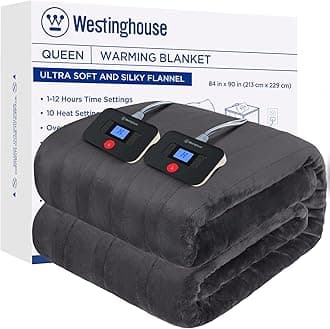Westinghouse Electric Blanket Queen Size, Super Cozy Soft Flannel 84"" x 90"" Heated Blanket with 10 Fast Heating Levels & 1-12 Auto-Off, Machine Washable, ETL&FCC Certification, Charcoal